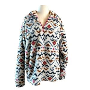 EDDIE BAUER Teddy Aztec Tribal Print Sweater Size L Casual Indie Athleisure Chic
